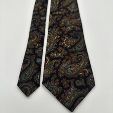 100 Silk Vtg Repp FERRELL REED Green Black PAISLEY Tie Necktie England