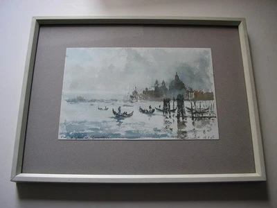 signiertes Aquarell von der Lagune von Venedig 1965 + GERAHMT Italien Italia - Bild 1 von 4