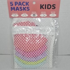 Kid Girl Pink Blue Orange Purple, Green PPE Face Masks Set In White Mesh Bag New