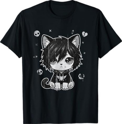 Goth Girl Emo Gothic Cat, Punk Dark Music, Grunge Cute Kitty T-Shirt
