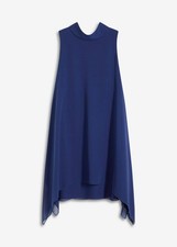 Chiffonkleid mit Schalkragen Gr. 44 Mitternachtsblau Zipfel-Kleid Ärmellos Neu