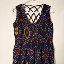 Forever 21 Sleeveless Tribal Print Dress Medium Criss Cross Back Casual