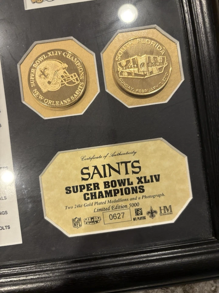 Medalhões e foto do Super Bowl XLIV Championship New Orleans LE 0627-5000 24kt Fr - Imagem 4 de 4