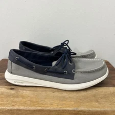 Sperry Top Sider Mens Sz 13 Gray Blue Canvas Boat Shoes 2 Eye Lace Up STS18645