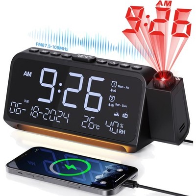 Radiowecker mit 320° Projektor, Digitaluhr für Schlafzimmer, USB/Type-C-Anschuss