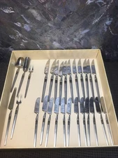 RS Japan Flatware Stainless 28 Pc Knives Servers Satin Silver #DB