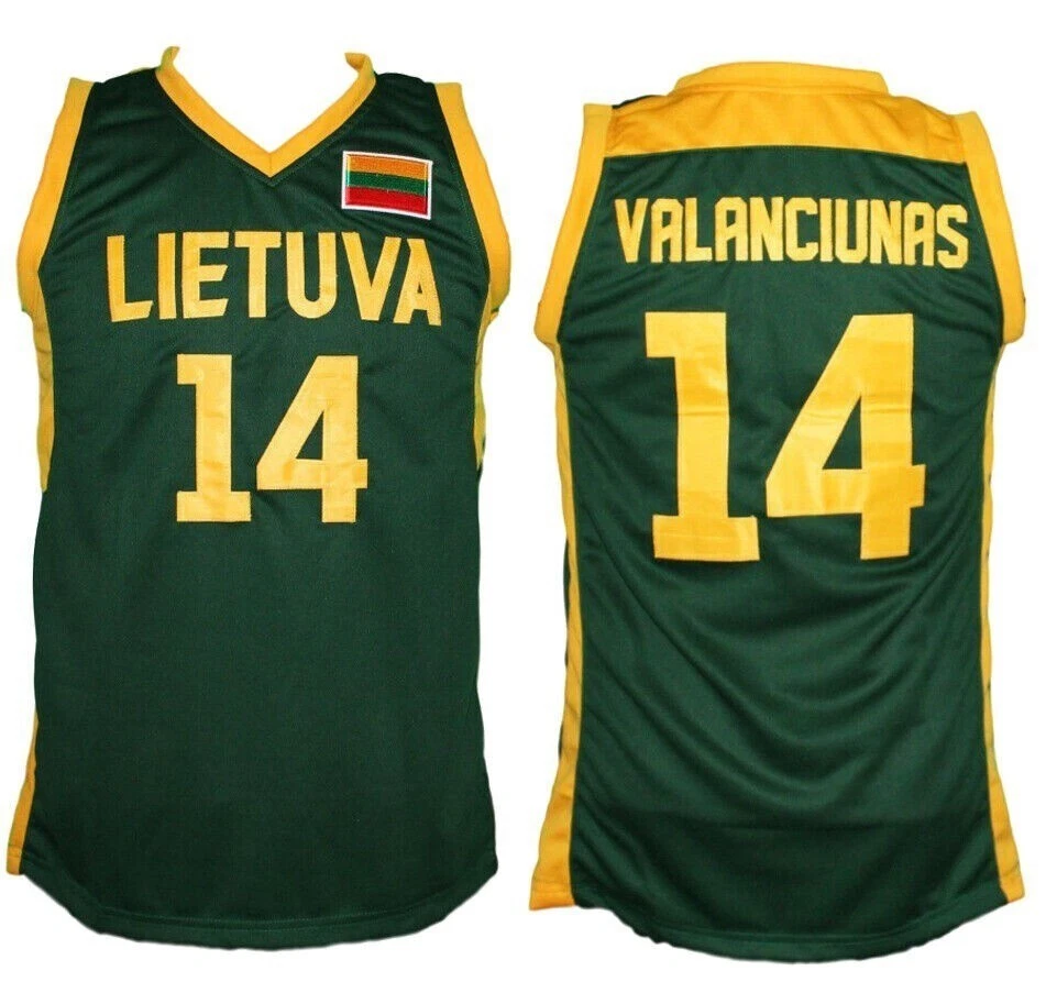 Retro Valanciunas #14 Team Lietuva Basketball Jersey Green Embroidered Customs