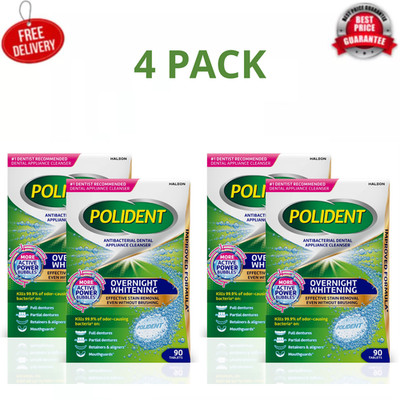 Polident Overnight Whitening Dental Appliance Cleanser Tablets 90ct 4 Pack