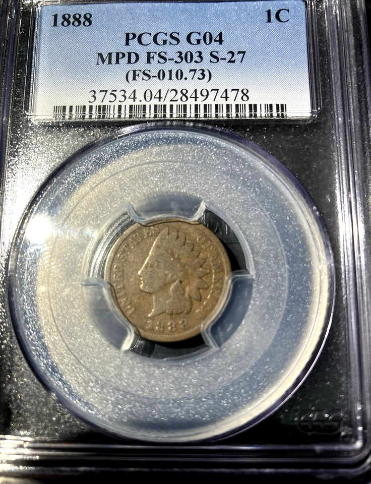 1888 Indian Cent MPD FS-303, S-27 PCGS G04, RARE - Image 3 of 4