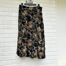 Vintage 90s First Option Black Floral Tapestry Midi Skirt