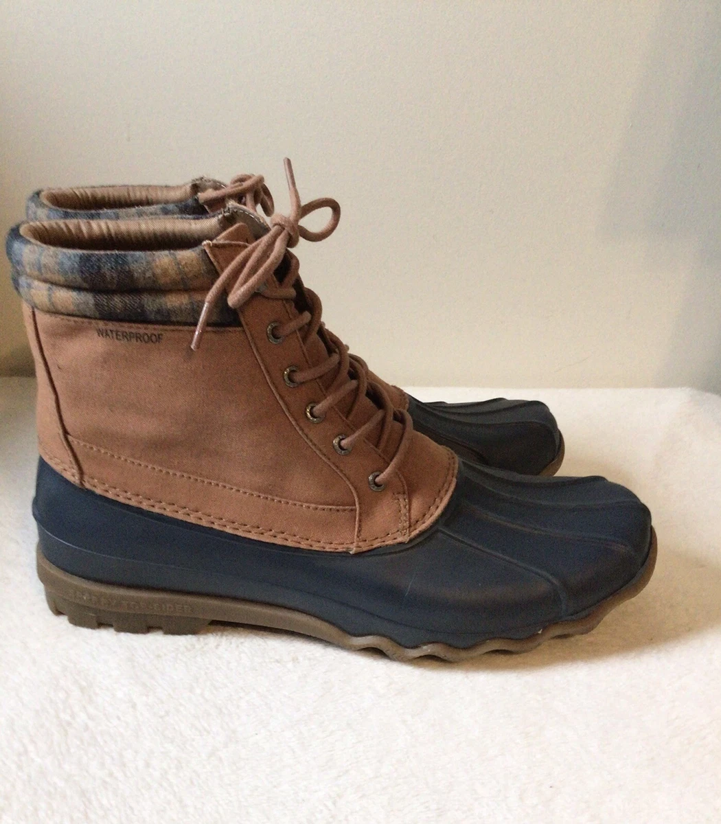 SPERRY Mens Canvas Navy Rubber Plaid Collar Waterproof Duck Boots