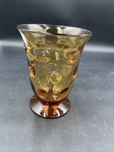 Webb Amber Glass Bulls Eye Vase Signed 1950s MCM - Picture 6 of 8