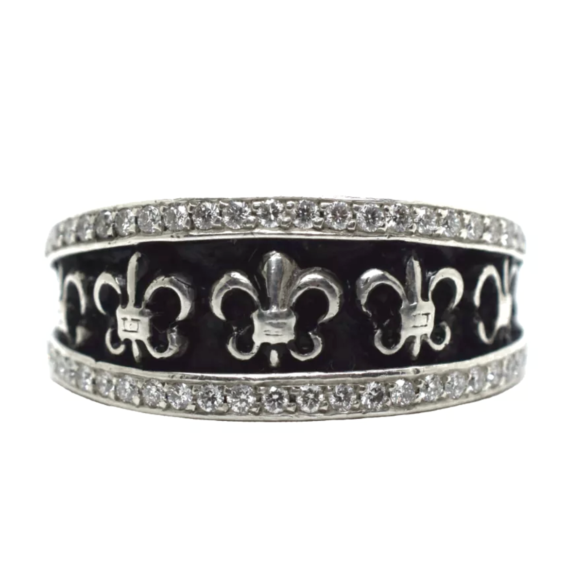 CHROME HEARTS Diamond Fleur De Lis V Ring 925 Sterling Silver Size