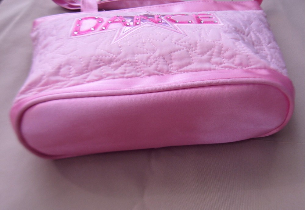 Pink quilted star rhinestone tote bag with satin straps and zipper NEW