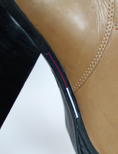 Vintage 90s Y2K Tommy Hilfiger Tan Leather Square Toe Platform BOOTS womens 8.5 - Picture 10 of 14