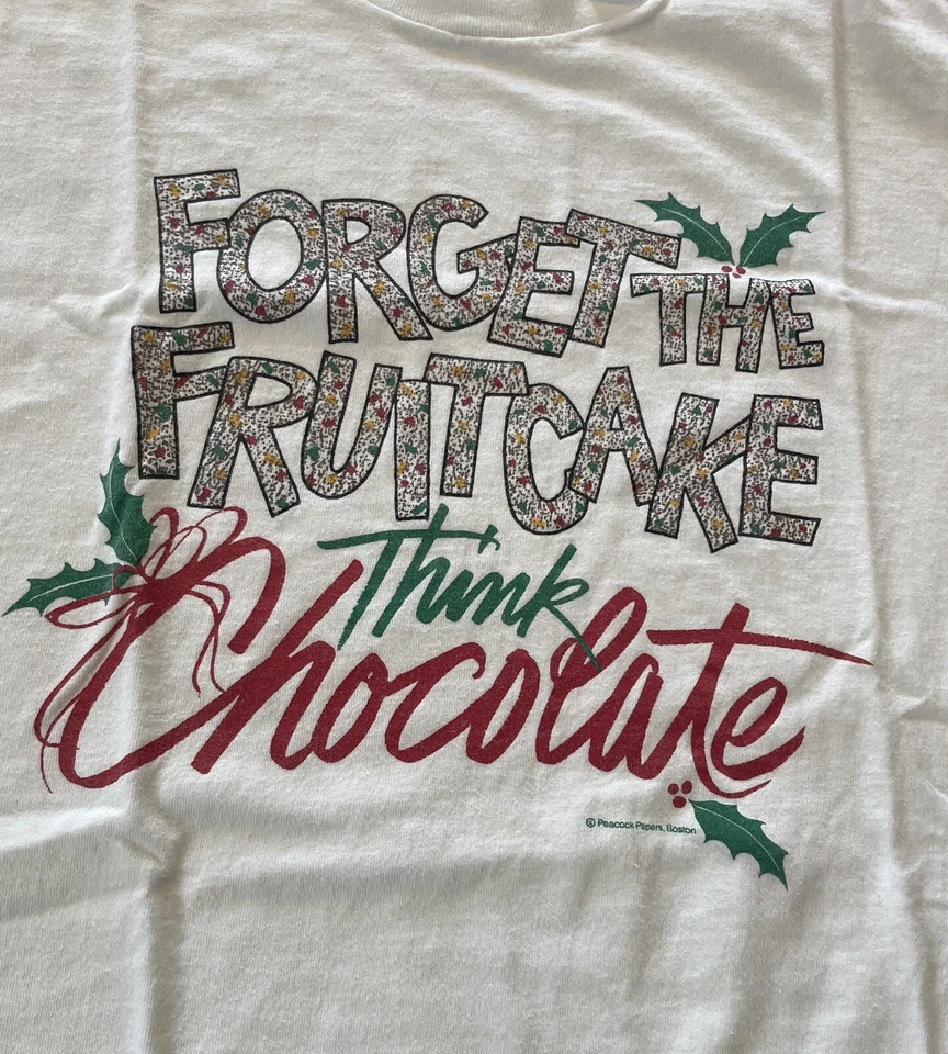 Camisa De Colección Navidad Puntada Única Papeles Pavo Real Boston Fruitcake Hombres Grande Foto 2 de 4