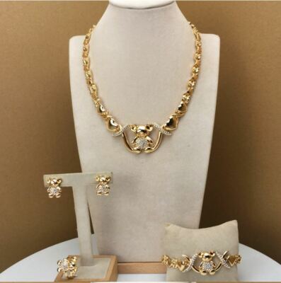 Hugs and Kisses L Teddy Bear X Heart 14k Gold Necklace Bracelet Ring  Earrings 16