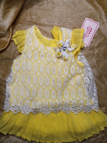 Fleece Stuff Winter Dress For Baby Girl In Little Flower Print Yellow Color main image 0