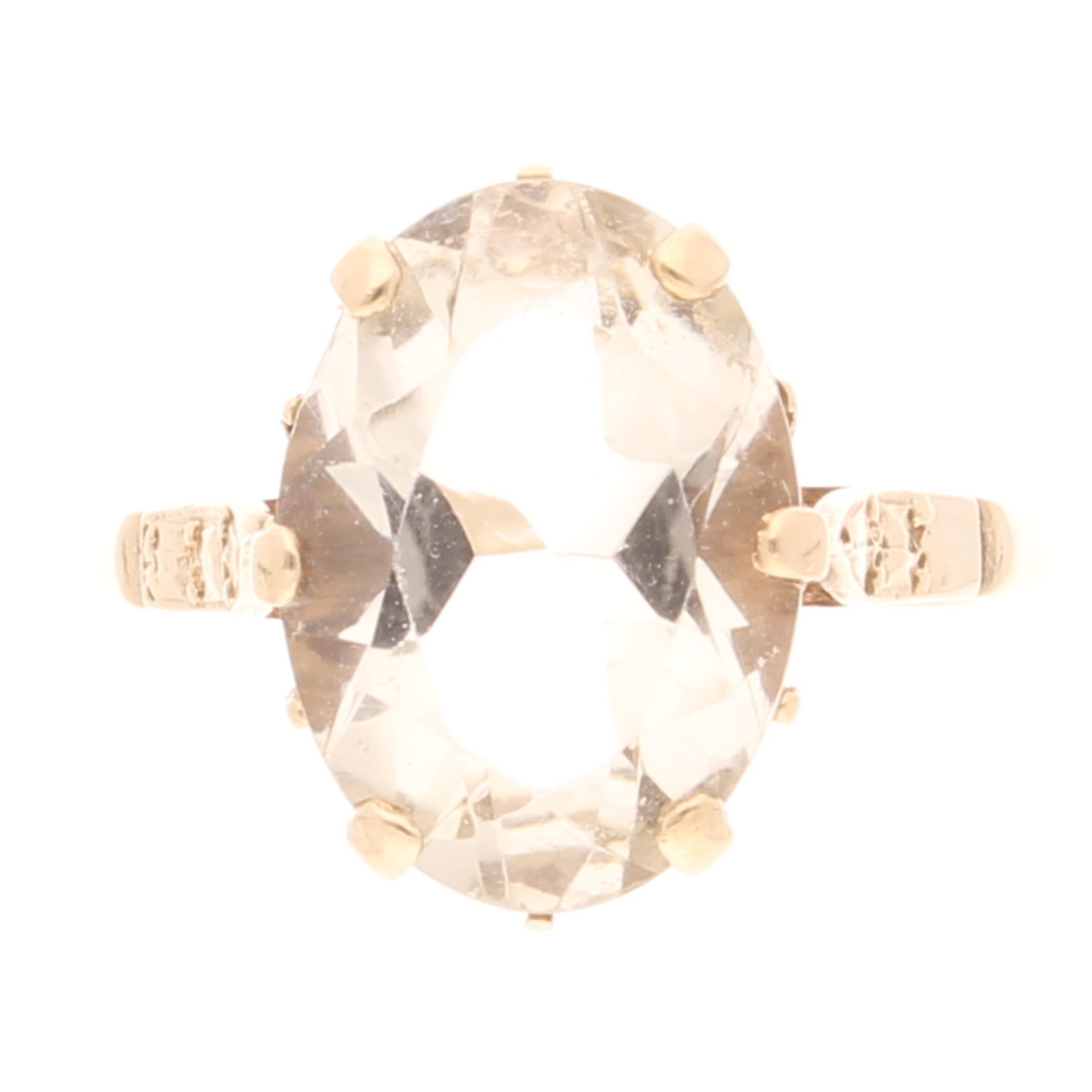 9Carat Yellow Gold Quartz Solitaire Ring (Size N 1/2) 11.5x14.5mm Head