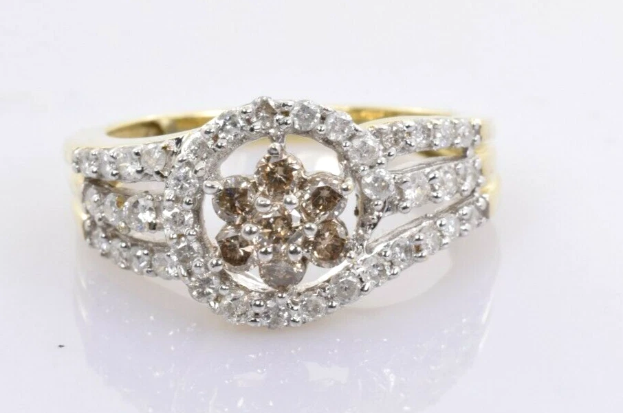 Pave Diamond Cluster Ring Cognac Center in 10k Yellow Gold .78 Carats Size 7 - Image 2 of 4