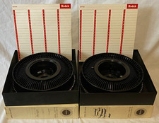 Vintage 2 Eastman Kodak 80 Slide Projector Carousel Trays in Box w/ Cards EUC