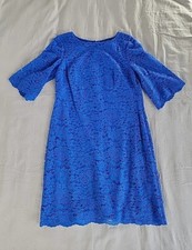 LRL Ralph Laure Dress 15 Blue Knee Length Lace Overlay Brunch  Preppy Luncheon 