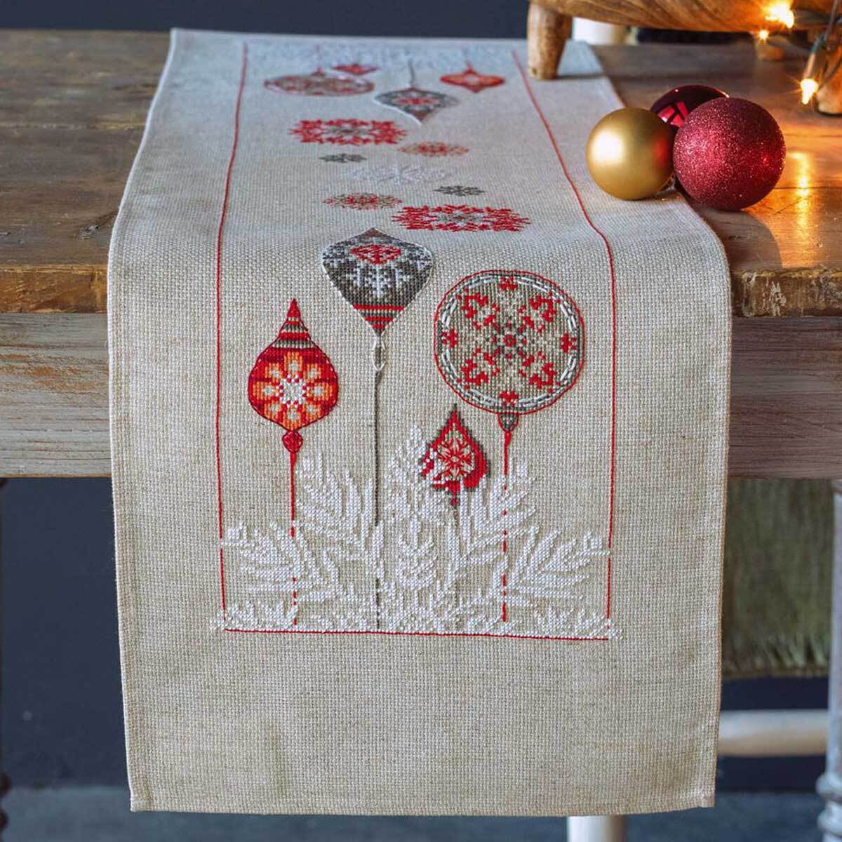 Vervaco counted cross stitch kit tablechloth ""Christmas stars"", 29x102cm, DIY