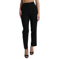 DOLCE & GABBANA Pants Black Wool High Waist Straight Trouser IT46/US12/XL 970usd