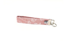 Pink With White Floral Multi Color Cotton Fabric Wristlet Key Fob with Key Ring