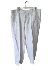 Lauren Ralph Lauren Pants Women White 100 Linen Pockets Crop Wide Leg Zip Sz 16