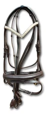 Leather Bridle Snaffle with V-Shaped  3 row Pearl  Browband with Reins
