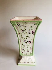 Vintage Laura Ashley FTD Chintz Ceramic Square Pedestal Vase 9"