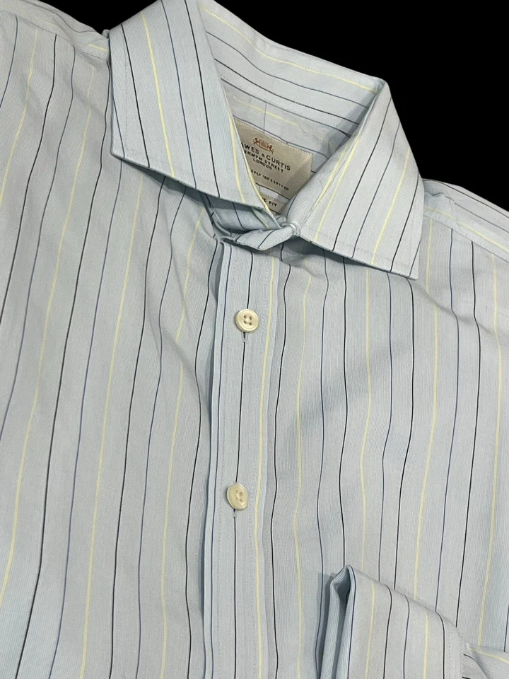 CAMISA DE VESTIR PARA HOMBRE HAWES & CURTIS AZUL RAYAS CORTE CLÁSICO 2 CAPAS PUÑO FRANCÉS 16/36 Foto 3 de 4