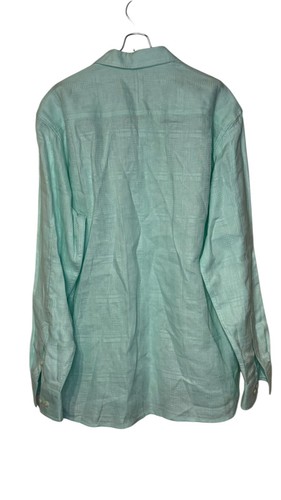 Tommy Bahama Men Shirt 100% Linen Button Up Long Sleeve Pocket Teal Green Large - Picture 6 of 9