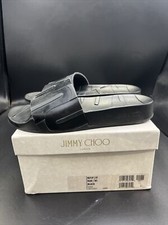 JIMMY CHOO 'Rey' Black Pool Slide Sandals Mules Slip On Size Uk 4 Eu 37