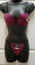 NEW 2 PC ZEBRA UNDERWIRE DEMI CUP PADDED BRA & MATCHING G STRING THONG PANTY SET