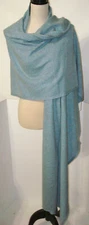 NWT New 100% Cashmere Scar Wrap Ryllace Womens Light Slate Heather Blue 100 X 28