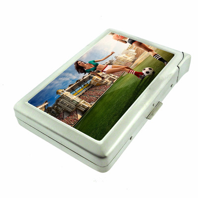 Brazilian Pin Up Girls D15 Cigarette Case with Built in Lighter Metal Wallet 