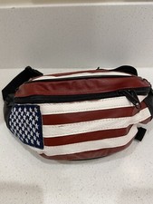 AMERICAN FLAG LEATHER FANNY WAIST PACK MULTI-ORGANIZER/5 ZIP POCKETS