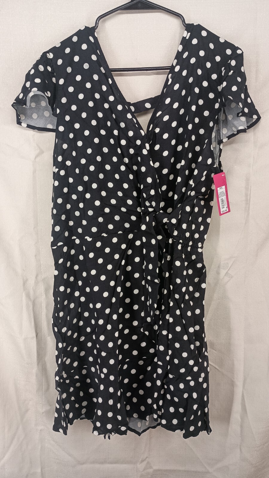 Xhilaration Womens Black White Polka Dot Open Back Shoulder Sleeve Dress Sz XXL
