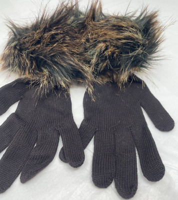 New Dillards Acrylic Winter Gloves Faux Fur Joplin Cuff Chocolate Brown One Size