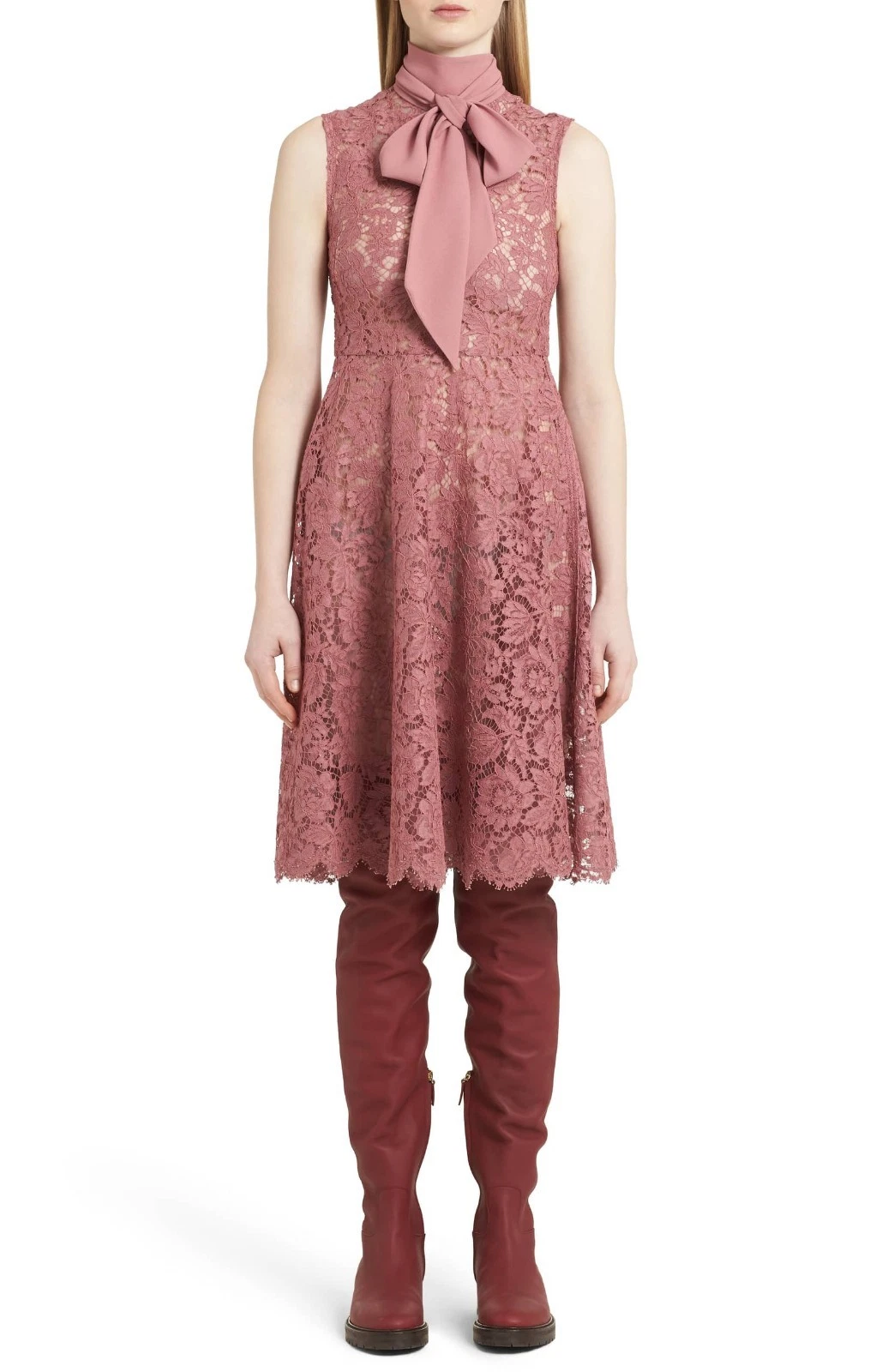 Valentino Tie Neck Guipure Lace Dress ( Size 8 )
