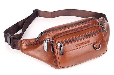 Genuine Leather Fanny Pack Mens Waist Bag Sport Travel Hiking Running Crossbo...