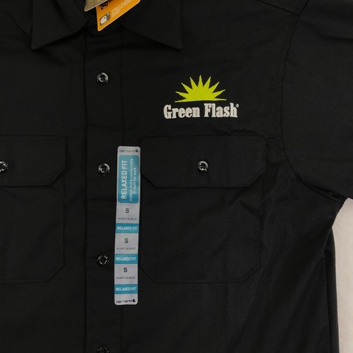 Carhartt Shirt Mens Small BlackTwill Short Sleeve Work Green Flash Brewery - Picture 2 of 12