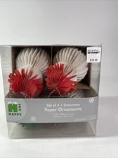Bed, Bath & Beyond Snowmen Paper Ornaments - Set of 4 ***NEW in Box***