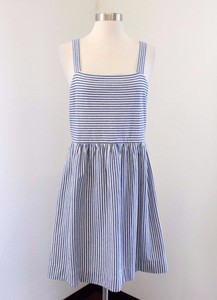 blue and white striped dress