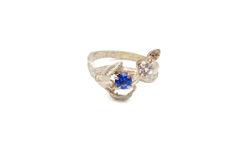 Vintage Modernist Sterling Silver 925 Ring Size 7.25 Blue White CZ