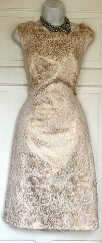 MONSOON GLITTERING GOLD ART DECO PRINT OCCASION PARTY DRESS SIZE 18 fits 16