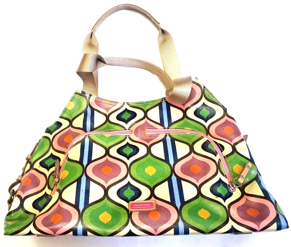 Bolsa de mão de lona Franco Sarto retrô anos 60 anos 70 estampa de pavão - Imagem 4 de 4