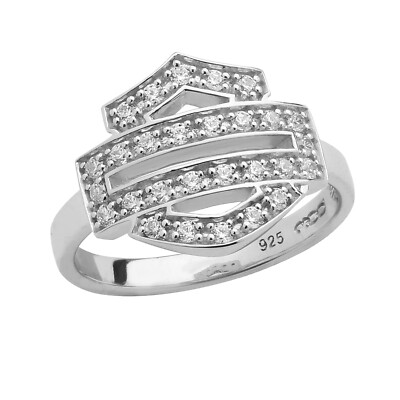 Ladies Bling Harley-Davidson   Bar Shield Ring Sterling Silver 223 / HDR0378